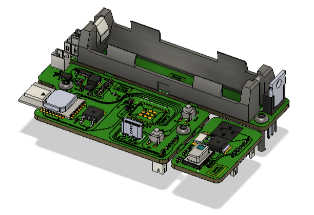 Trovak custom main sensor end-node printed circuit board featuring ESP32-C6 Mini daughterboard and Panasonic Grid-EYE thermal sensor tracking arrays